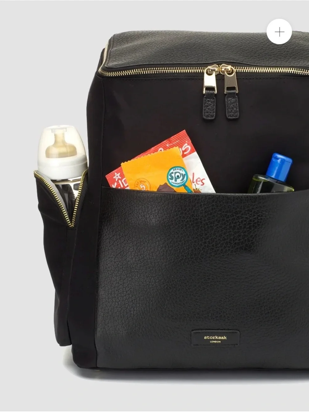 Storksak ALYSSA BLACK & GOLD Backpack with Gold Hardware